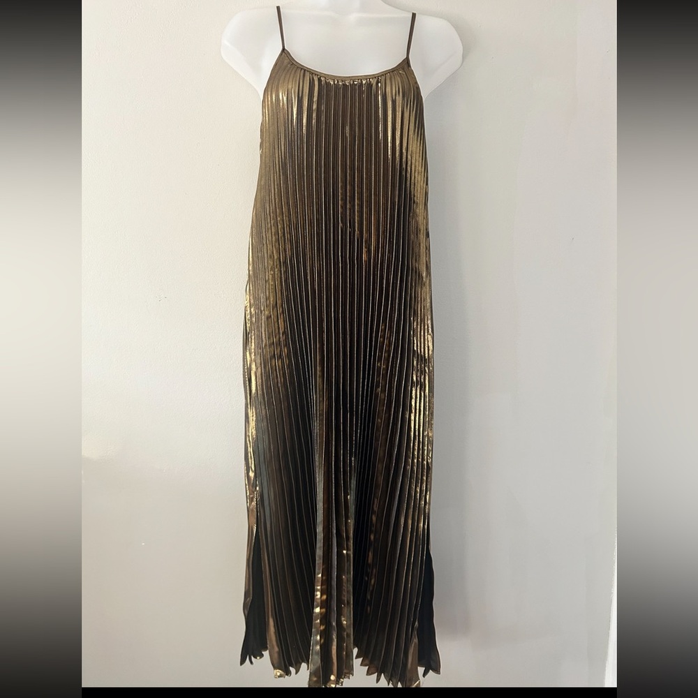 Johnny Was Golden Gem Pleated Midi Dress Size XS New Metallic Holiday Party - Picture 8 of 11